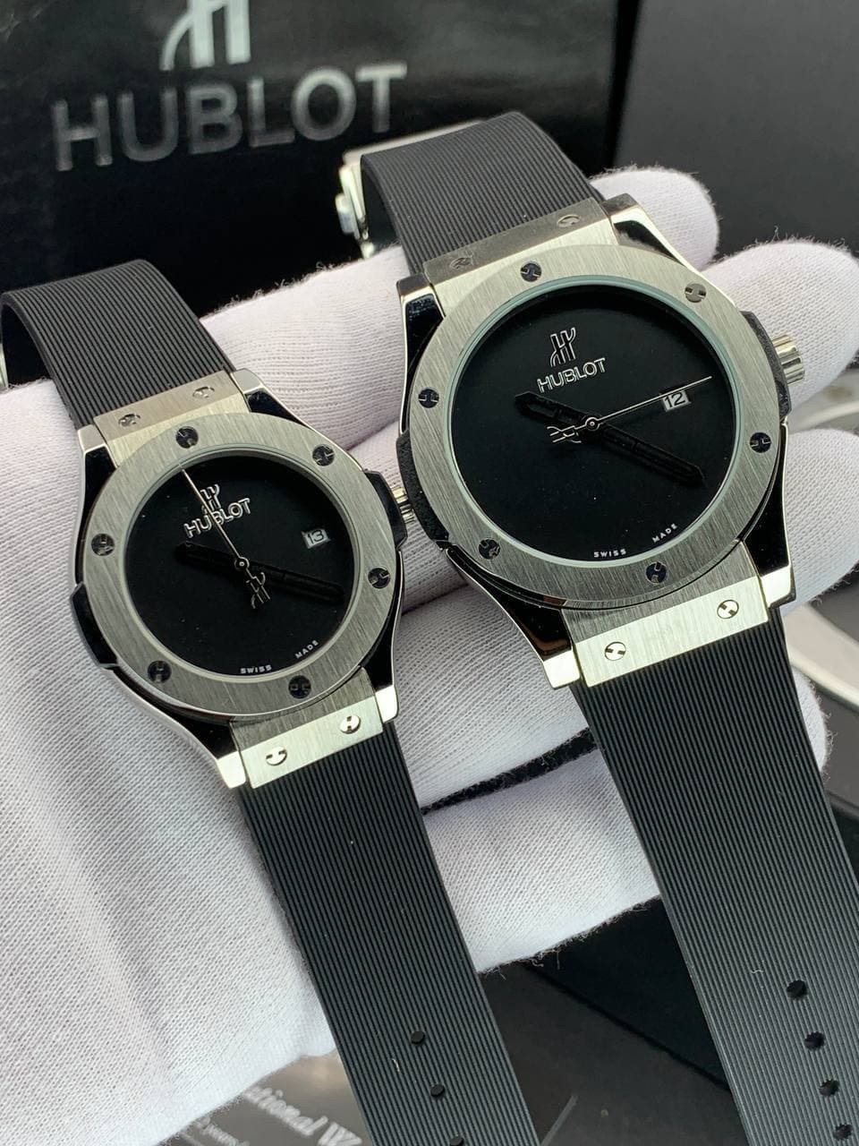 ست ساعت زنانه و مردانه هابلوت Hublot بند رابر موتور ژاپن کیفیت عالی رنگ ثابت کد 2116865