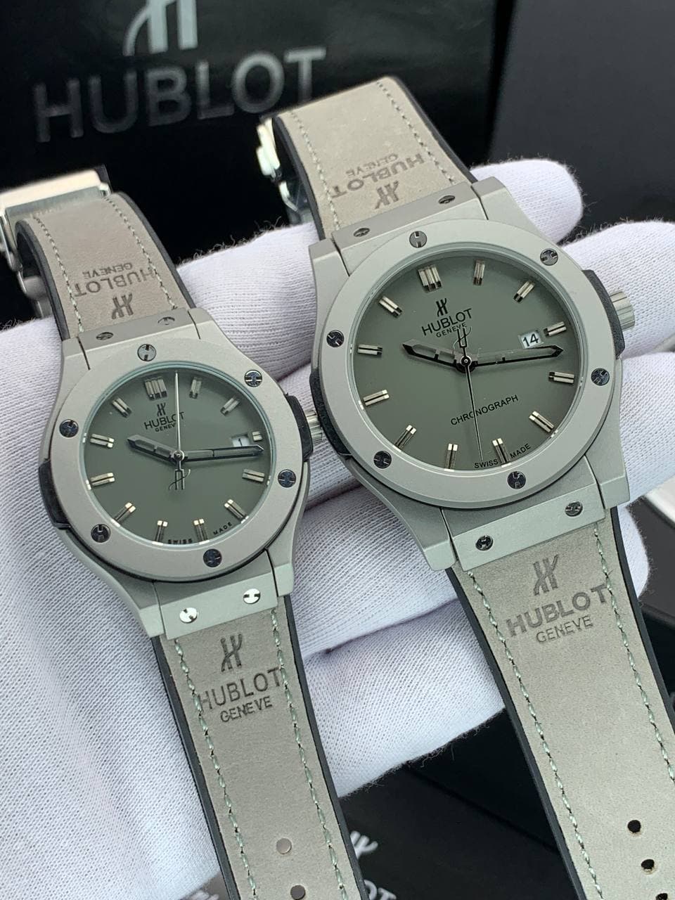 ست ساعت زنانه و مردانه هابلوت Hublot بند رابر موتور ژاپن کیفیت عالی رنگ ثابت کد 2116864 — تصویر ۶