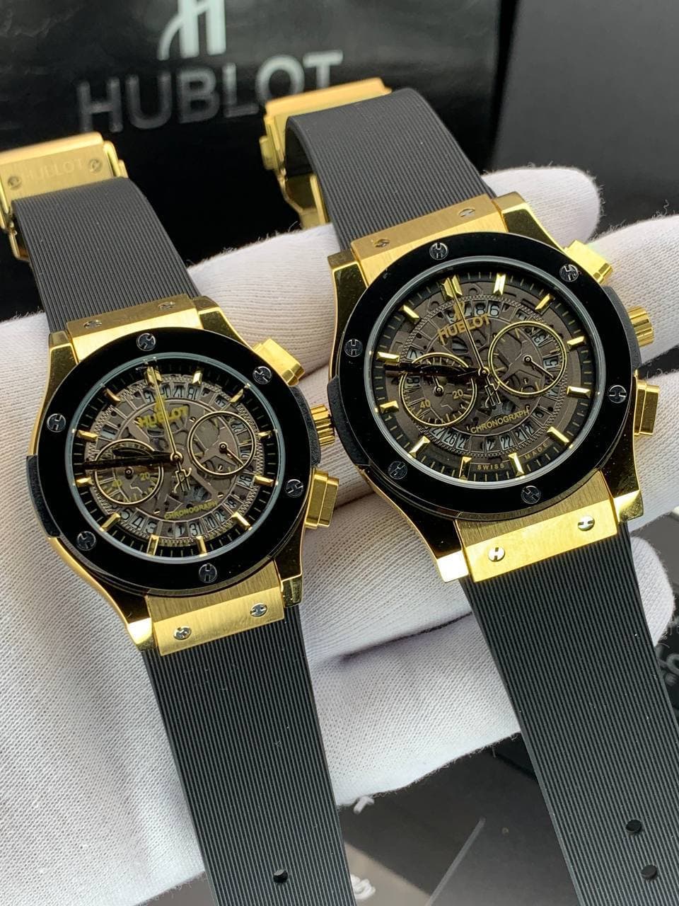 ست ساعت زنانه و مردانه هابلوت Hublot سه موتوره فعال بند رابر موتور ژاپن کد 2116862