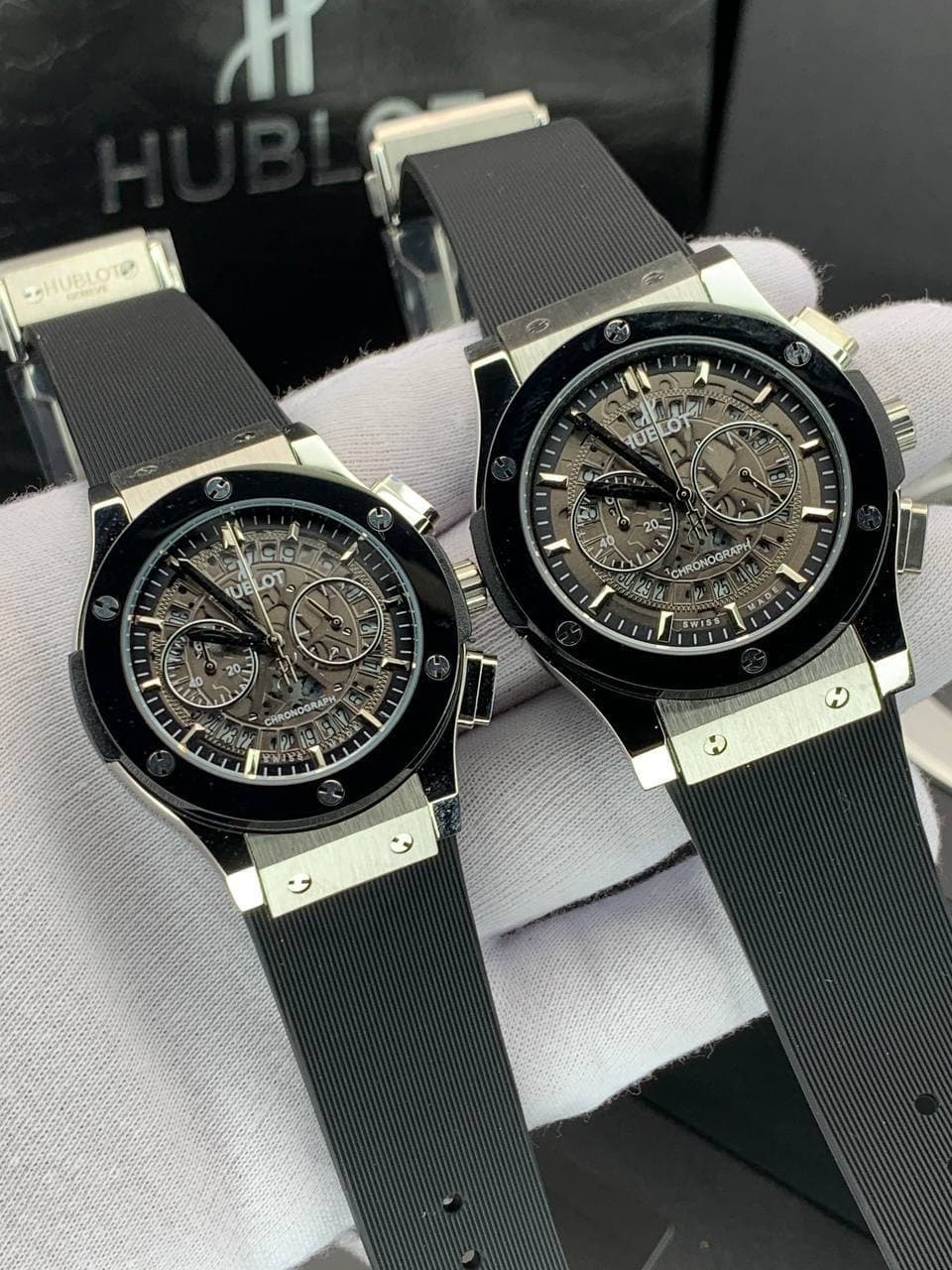 ست ساعت زنانه و مردانه هابلوت Hublot سه موتوره فعال بند رابر موتور ژاپن کد 2116862 — تصویر ۳