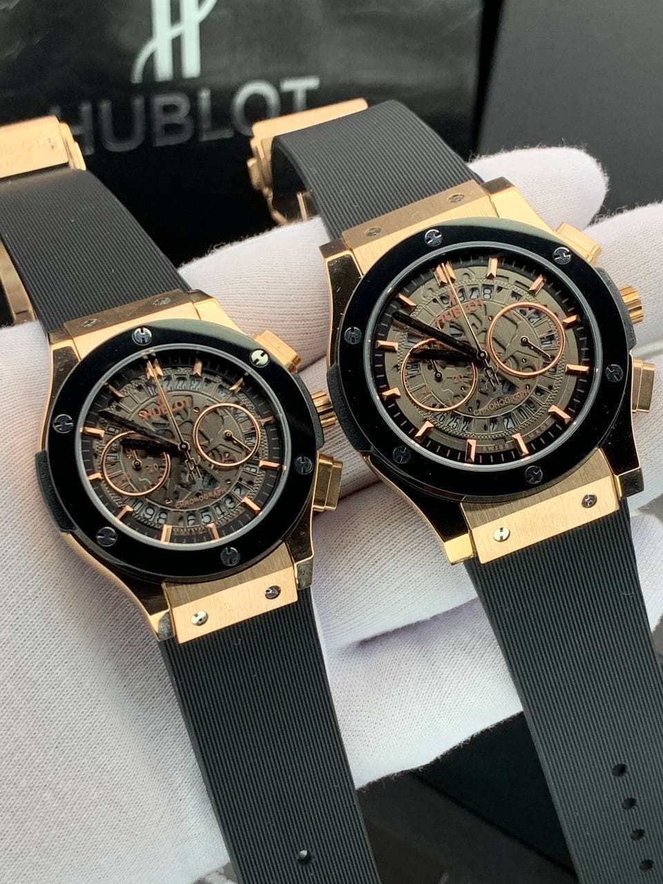 ست ساعت زنانه و مردانه هابلوت Hublot سه موتوره فعال بند رابر موتور ژاپن کد 2116862 — تصویر ۲