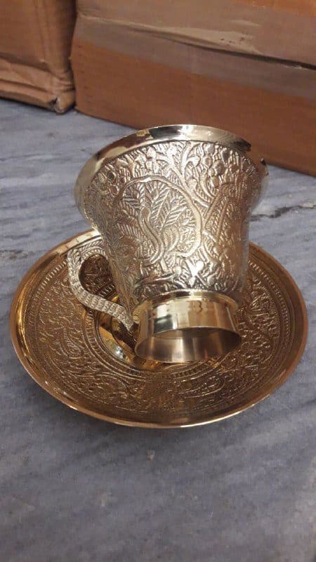 فنجان و نعلبکی برنجی بزرگ