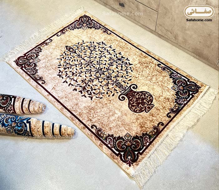 سجاده مدل قالیچه گل برجسته طرح درخت زرشکی