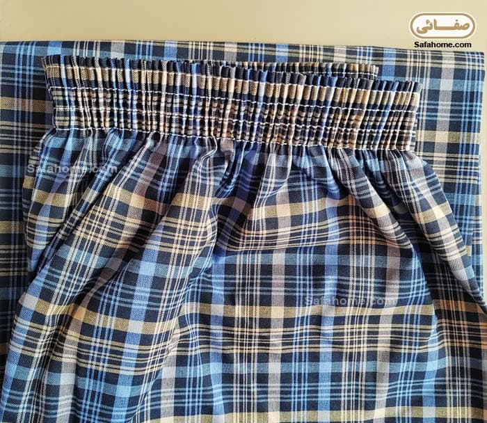 لباس منزل مردانه طرح چهارخانه آبی کرم — تصویر ۳