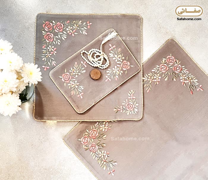 سجاده و جانماز مخمل گلدوزی طوسی