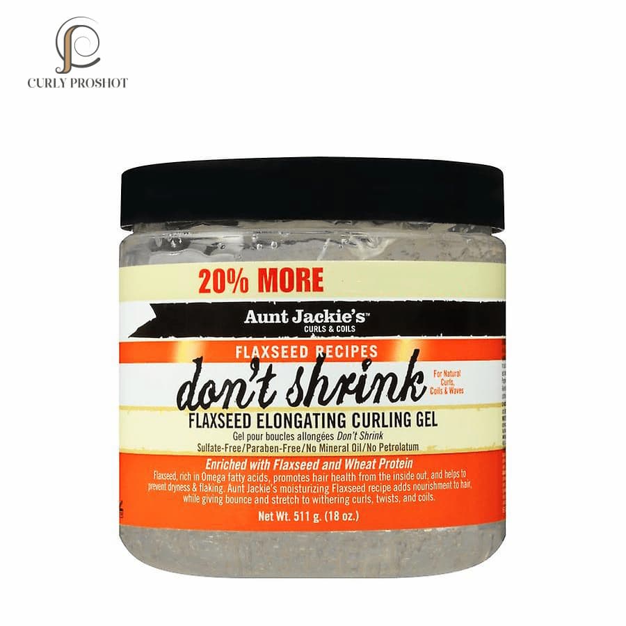 ژل عنکبوتی فر کننده و نگهدارنده قد مو بذر کتان آنت جکیز ( سایز بزرگ ) Aunt Jackies Curls & Coils Don’t Shrink Flaxseed Elongating Curling Gel 511g
