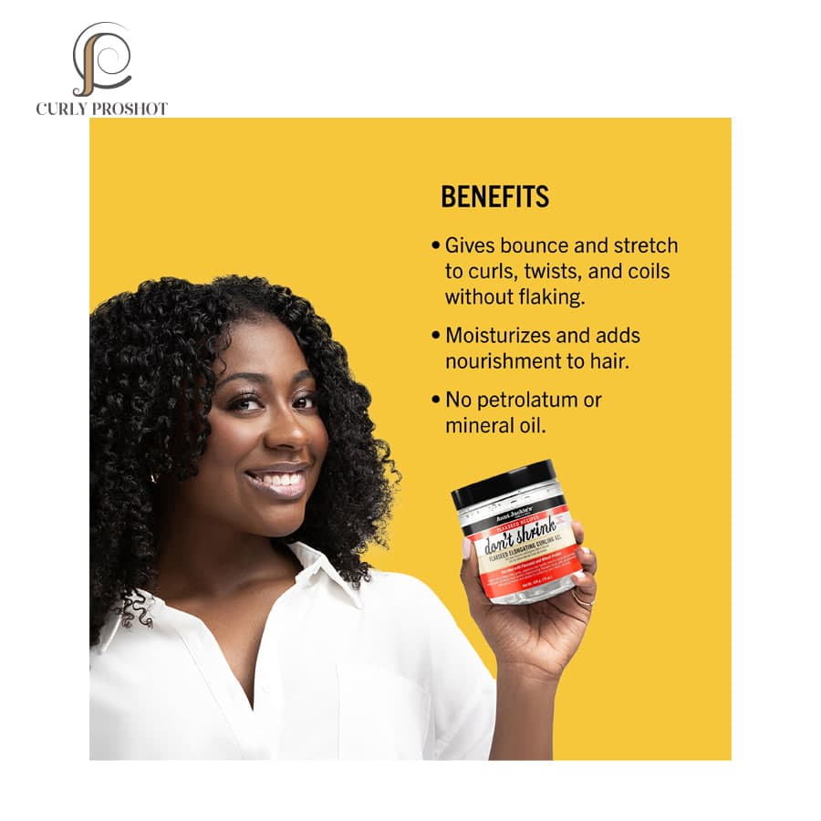 ژل عنکبوتی فر کننده و نگهدارنده قد مو بذر کتان آنت جکیز ( سایز بزرگ ) Aunt Jackies Curls & Coils Don’t Shrink Flaxseed Elongating Curling Gel 511g — تصویر ۳