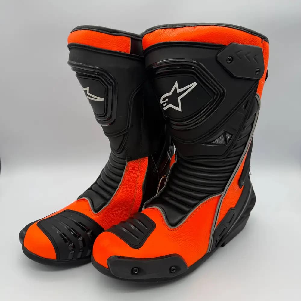 بوت موتورسواری ریسی Alpinestars چرم طبیعی فول پروتکشن مشکی نارنجی