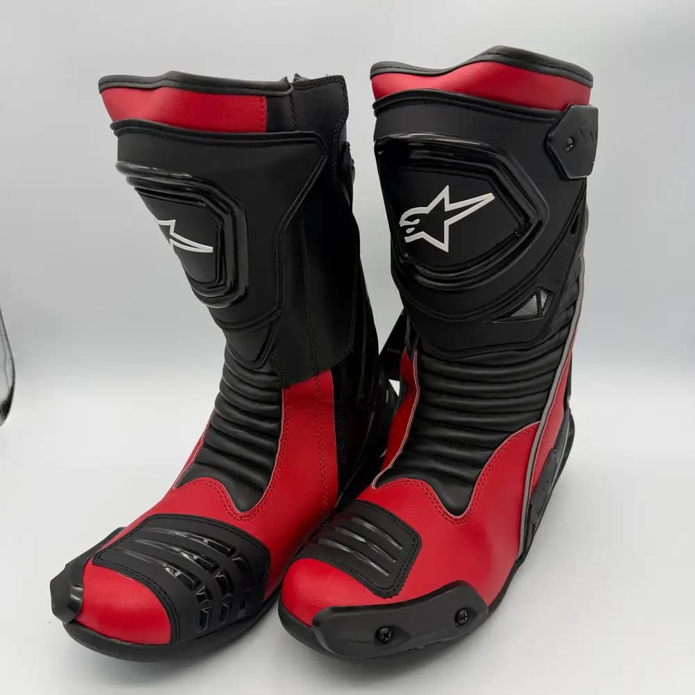 بوت موتورسواری ریسی Alpinestars چرم طبیعی فول پروتکشن مشکی قرمز