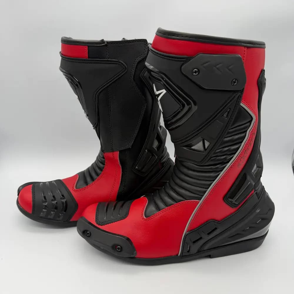 بوت موتورسواری ریسی Alpinestars چرم طبیعی فول پروتکشن مشکی قرمز — تصویر ۲