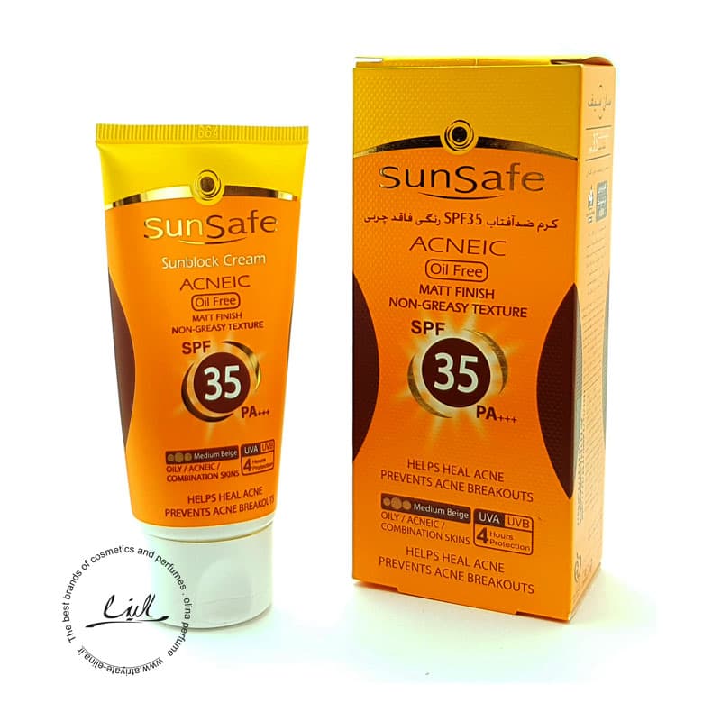 سان سیف کرم ضد آفتاب SPF 35 رنگی فاقد چربی بژ متوسط