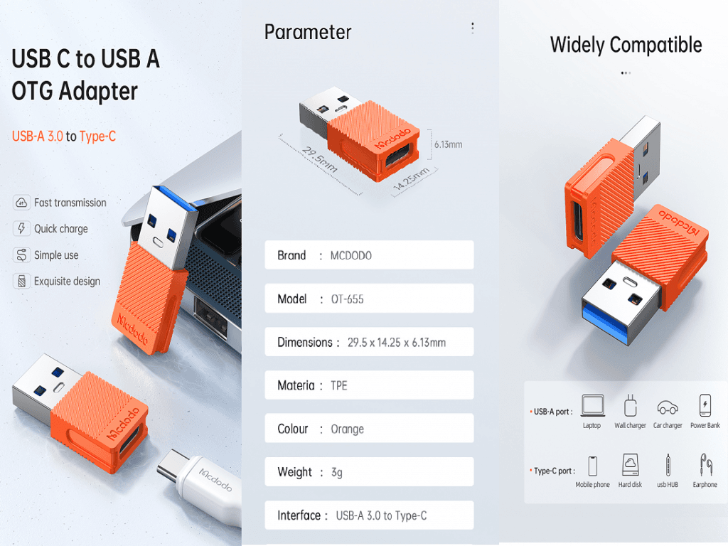 مبدل اوتی‌جی تایپ‌سی به یو‌اس‌بی 3.0 مک‌‌دودو Mcdodo Converter Type C to USB OT-6550 — تصویر ۳