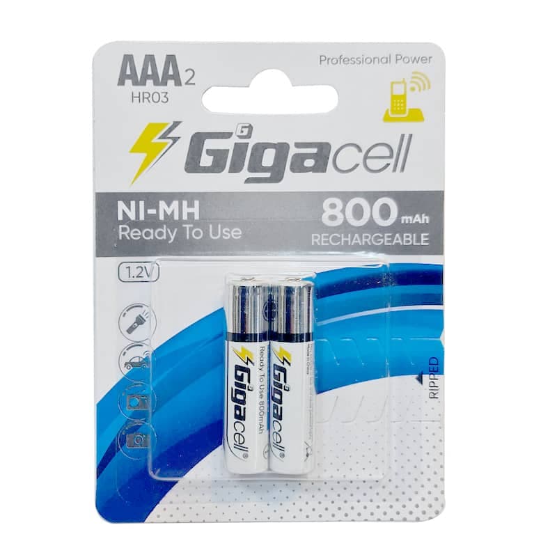 باتری نیم قلم شارژی گیگاسل 800mAh بسته 2 تایی Gigacell