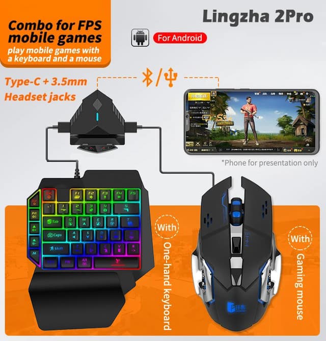 ست کیبورد و موس گیمینگ موبایل LING ZHA 2pro