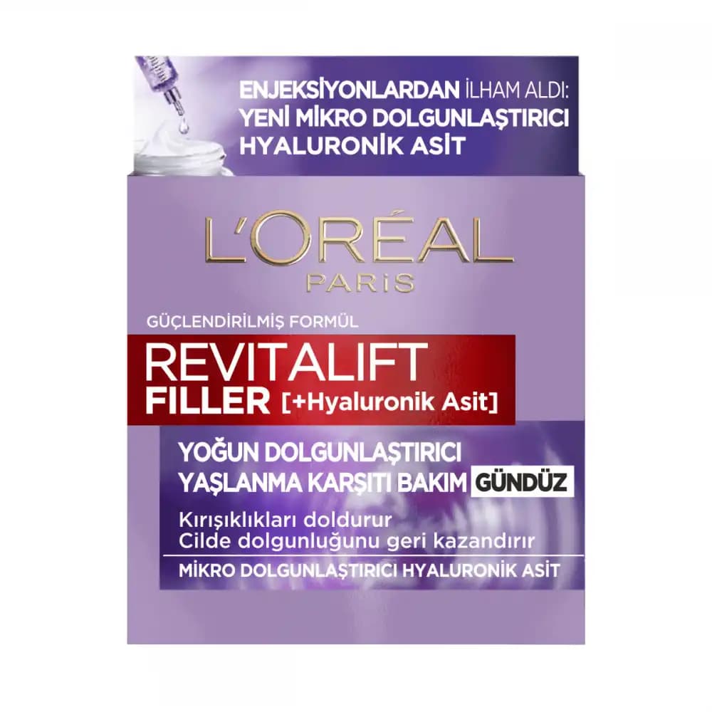 کرم روز ضد چروک لورال Loreal مدل Revitalift Filler حاوی هیالورونیک اسید حجم 50 میل