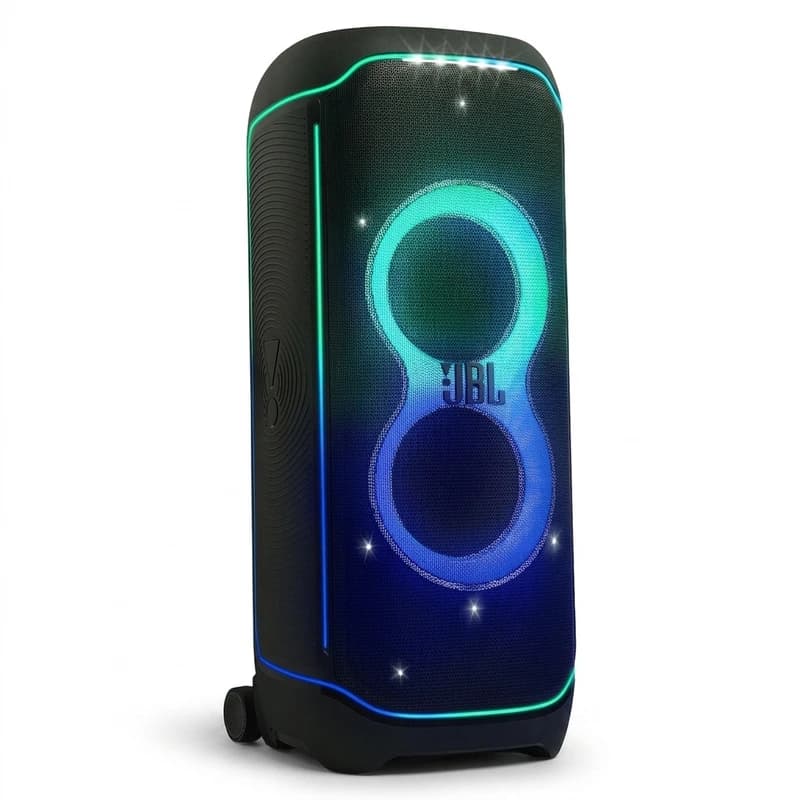 سپیکر بلوتوثی جی بی ال مدل Partybox Ultimate، قابل حمل با توان خروجی 1100 وات، نور RGB و مقاومت در برابر پاشش آب و گرد و غبار