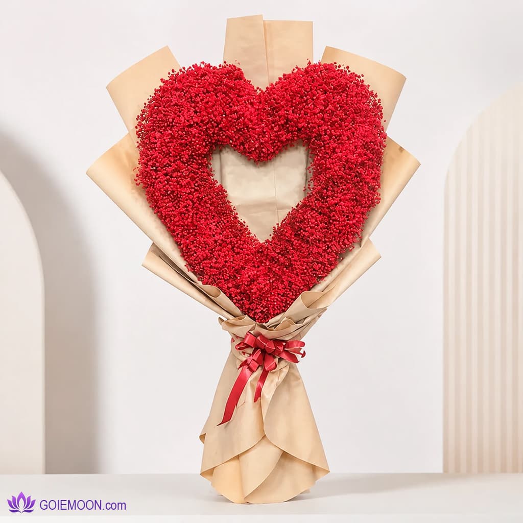 دسته گل بزرگ قرمز طرح قلب