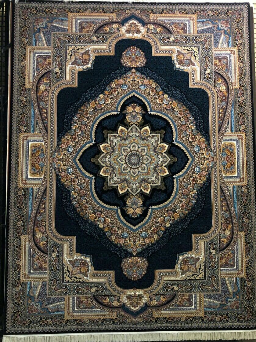 فرش ۷۰۰ شانه نقشه باغ معلق زمینه سرمه ای — تصویر ۲