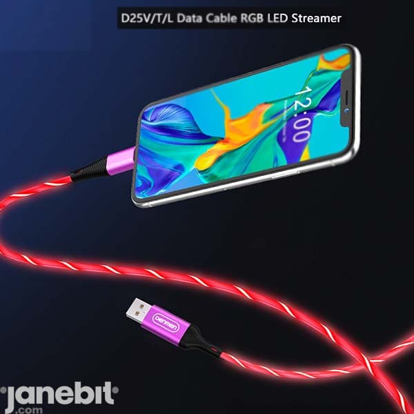 کابل شارژ VDENMENV TYPE-C D25T طرح RGB — تصویر ۴