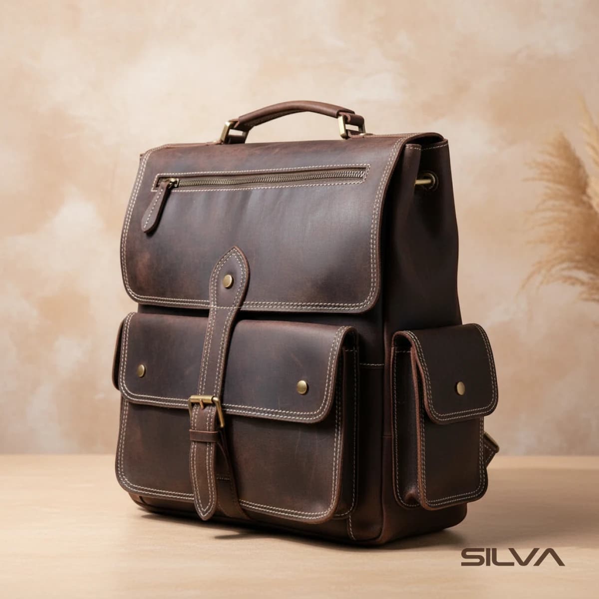 کوله پشتی چرم طبیعی مدل Back Pack 38 | سیلوا چرم — تصویر ۹