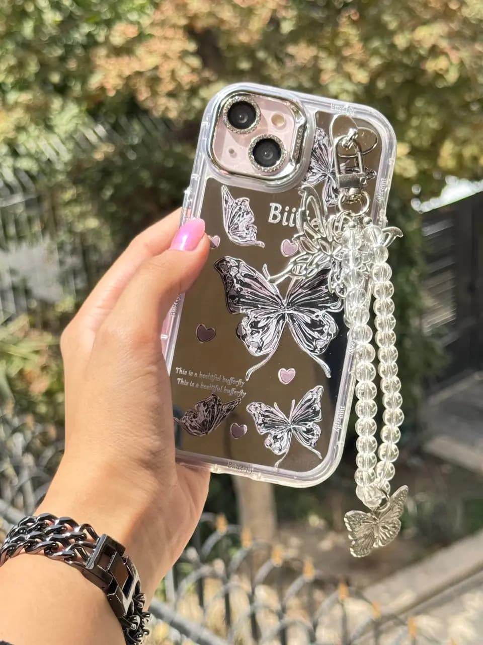 قاب butterfly آینه ای با محافظ لنز رینگی و آویز چسبی (کدC1804)
