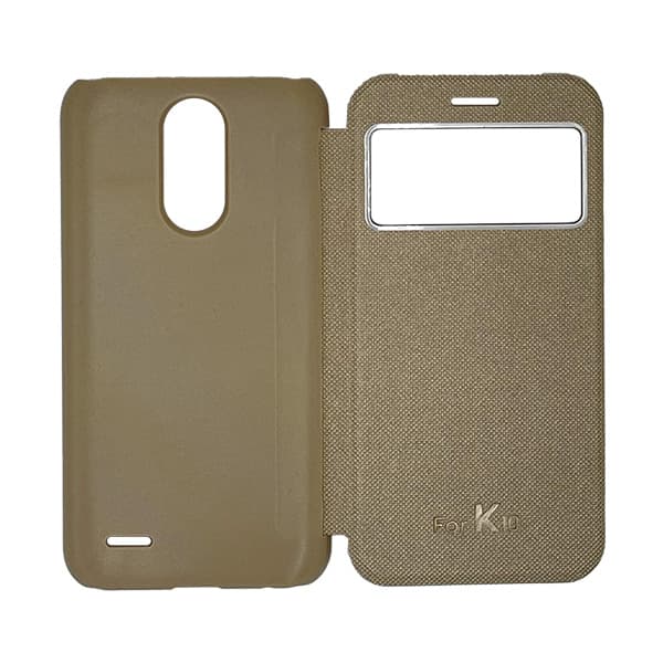 کیف گوشی صفحه نمایش دار ال جی K10 2017 – کِرمی طلایی