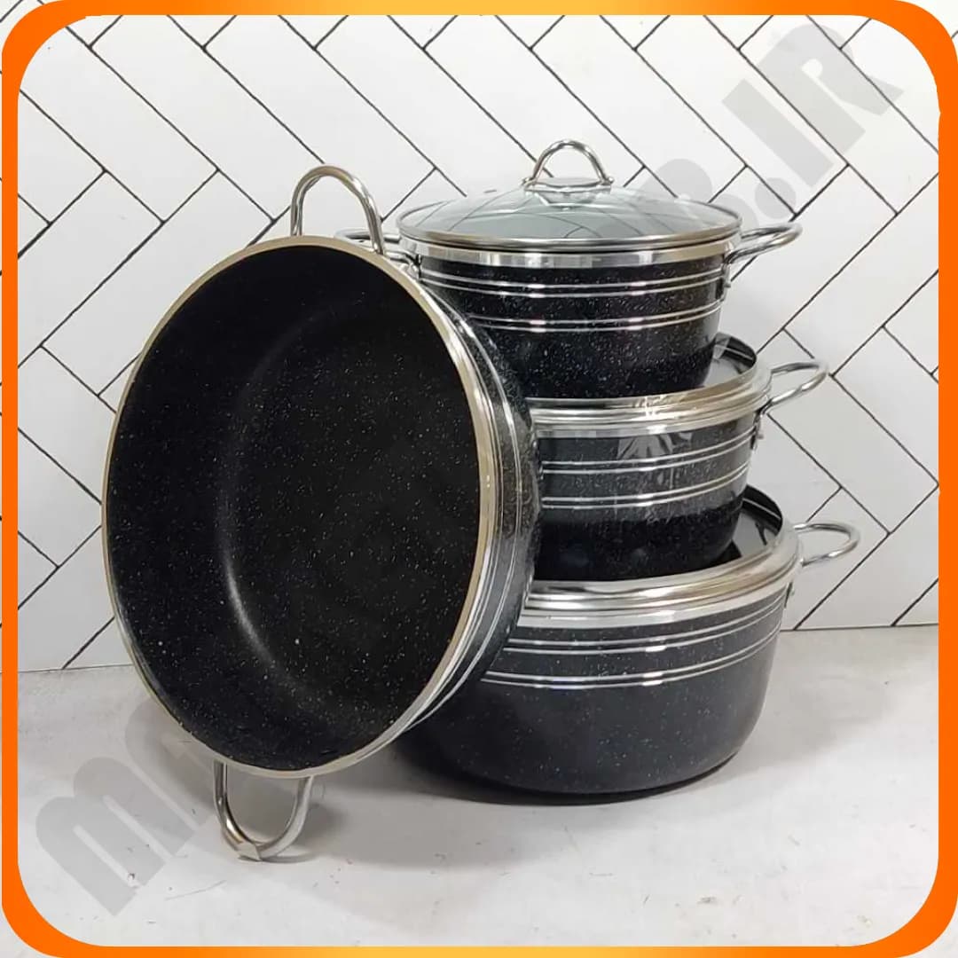سرویس 7 پارچه مشکی گرانیت دسته فلزی زومبا