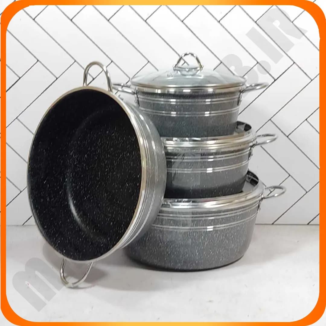 سرویس 7 پارچه طوسی گرانیت دسته فلزی زومبا