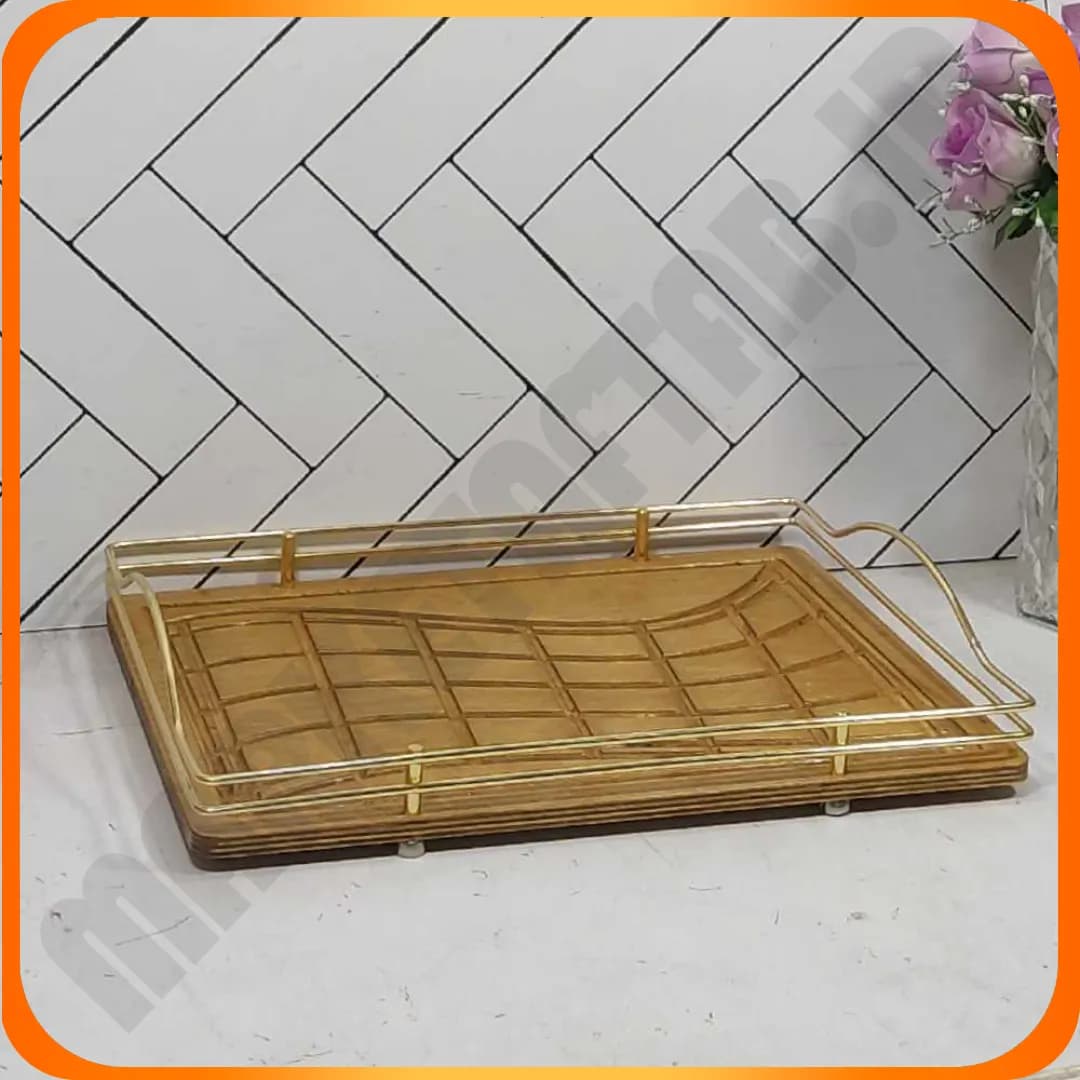 سینی مستطیل طلایی کف چوب بزرگ زومبا