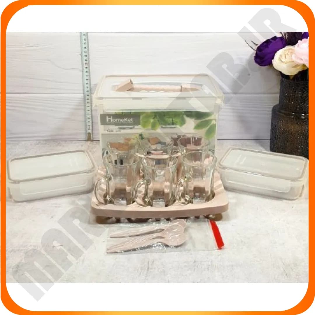 سرویس چایخوری 3498 دلنار 6 نفره صورتی کرپ هوم کت