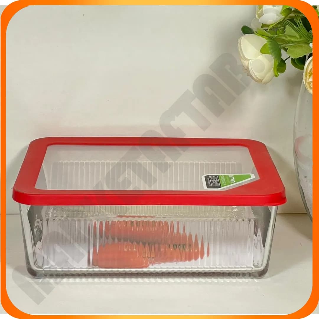 209928 ظرف شیشه ای دربدار قرمز شیار دار 450 میلی لیتر لیمون