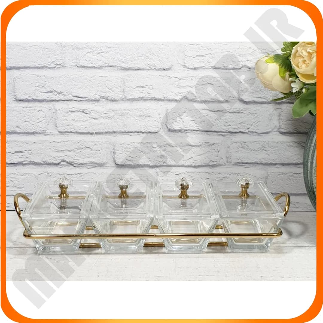اردوخوری شیشه ای مستطیل 4 خانه لیمون
