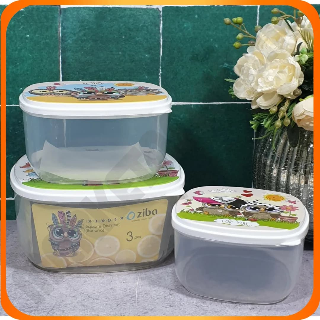 ست ظرف غذا مربع بزرگ 39040 بارانا سفید زیباسازان