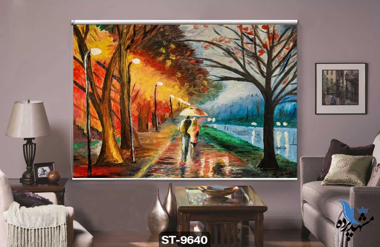 پرده شیدرول تصویری طرح نقاشی مدرن زن و شوهر کد ST9640