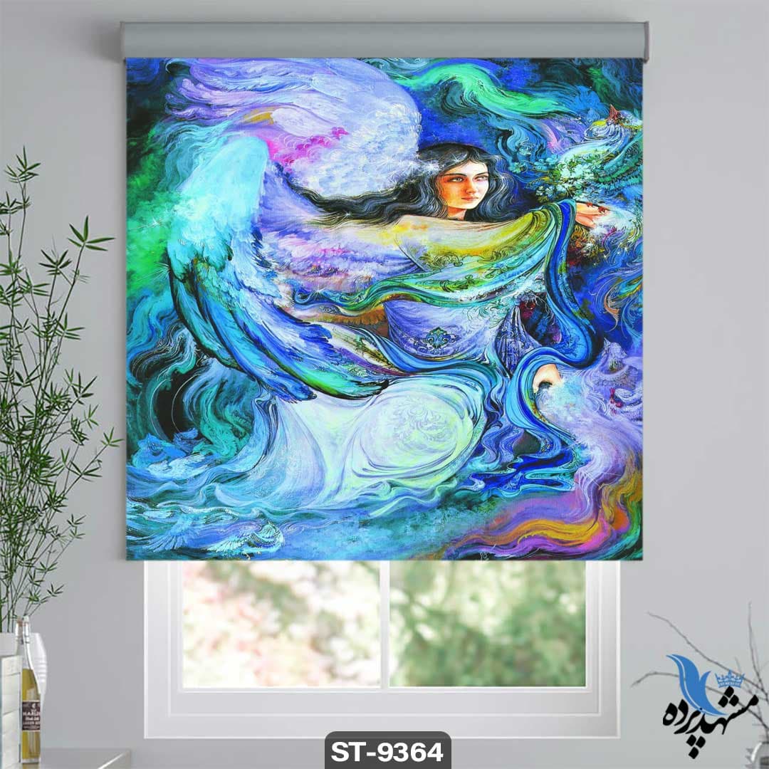 پرده شیدرول تصویری طرح نقاشی مدرن زن نشسته کد ST9364