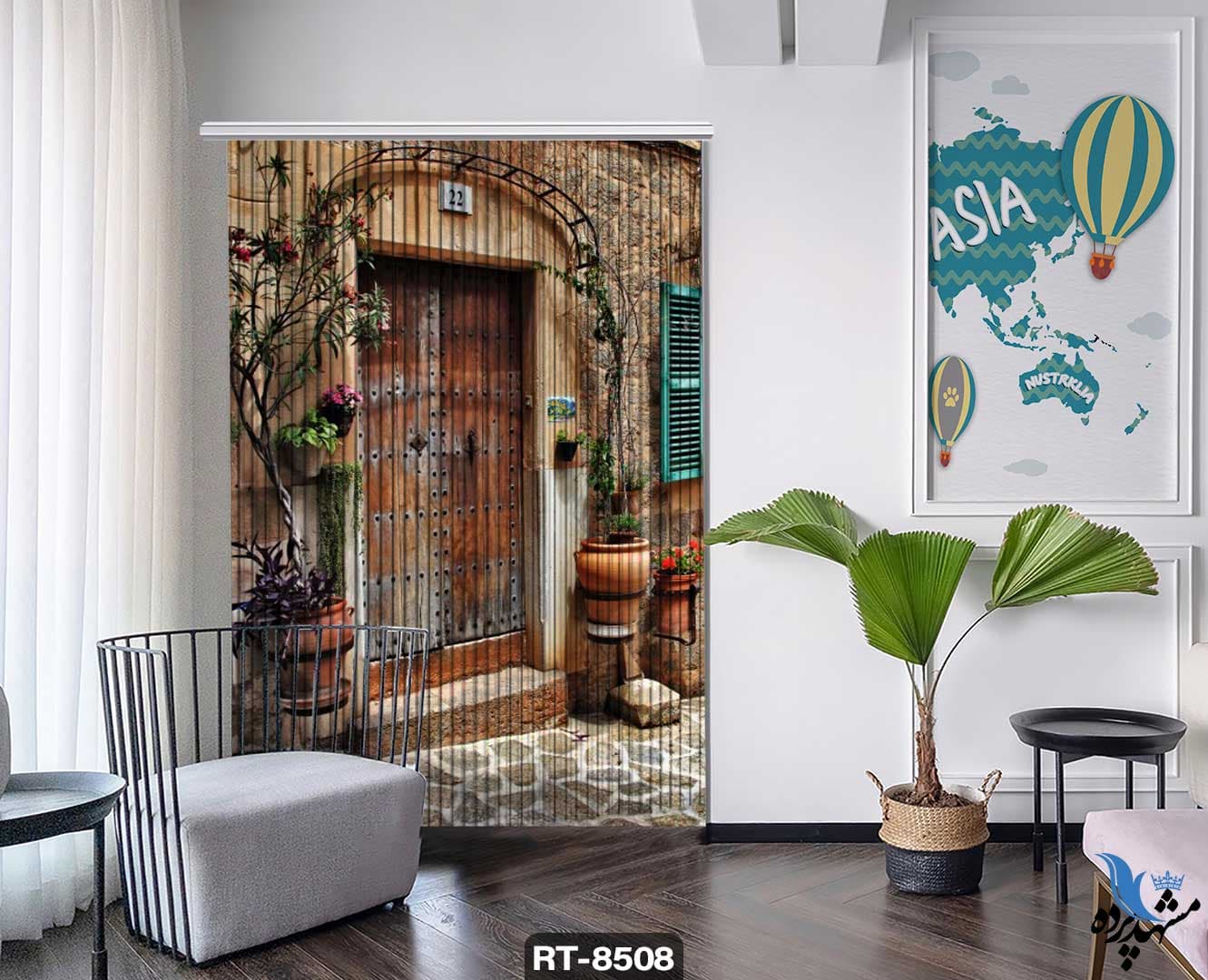 پرده شرشره تصویری طرح در چوبی RT8508
