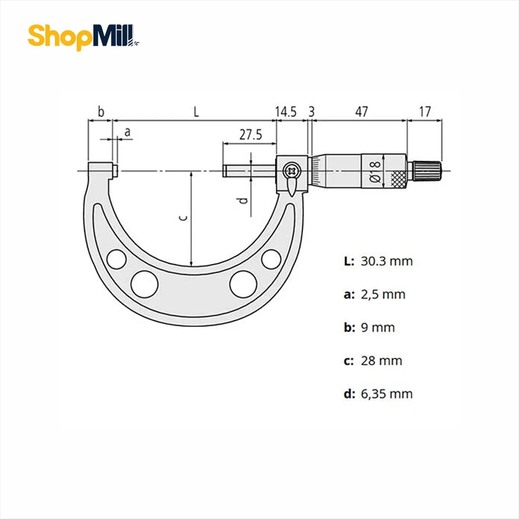 میکرومتر ساده میتوتویو (Mitutoyo) 0-1 اینچ مدل 177-103 — تصویر ۳