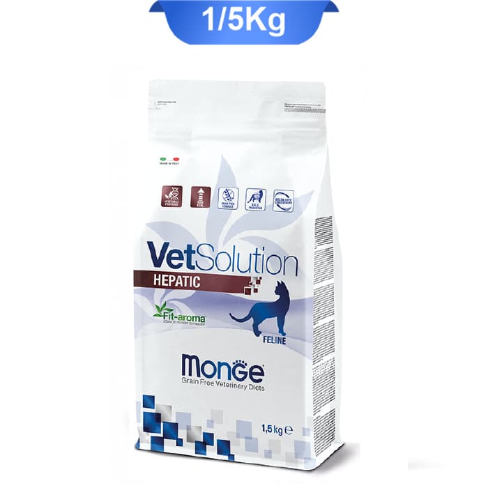 غذای خشک گربه بالغ مونژه هپاتیک مشکلات کبد طعم مرغ وزن 1.5 کیلوگرم Monge VetSolution Hepatic