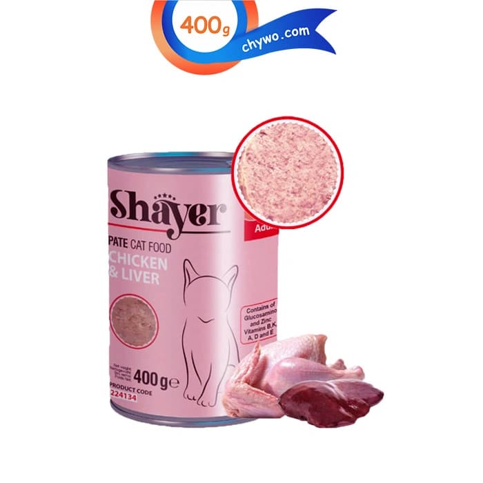 کنسرو گربه شایر طعم مرغ و جگر مدل پته ای وزن 400 گرم Shayer Pate Cat Food