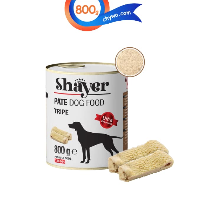 کنسرو سگ شایر طعم سیرابی مدل پته وزن 800 گرم Shayer