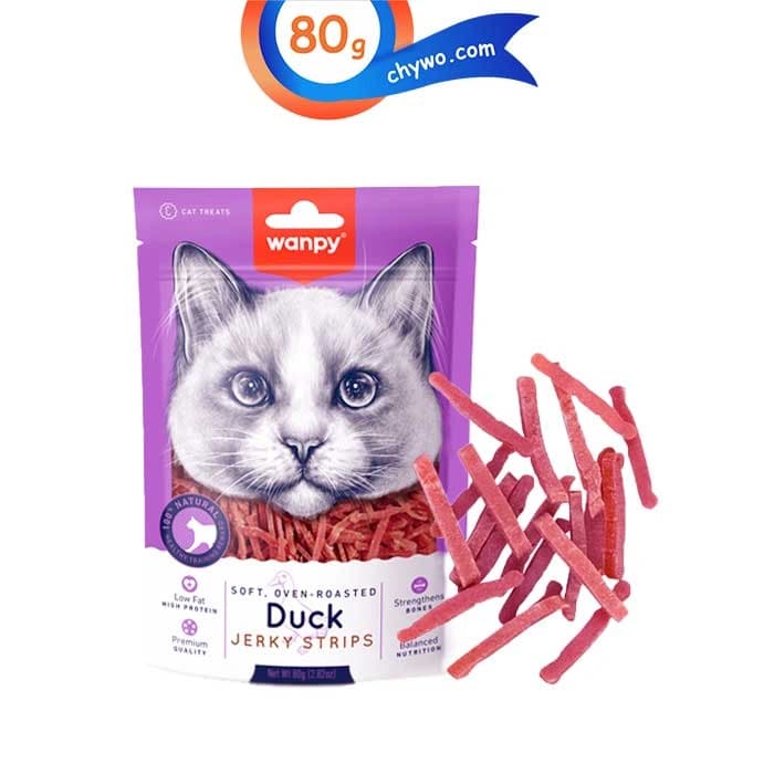 تشویقی گربه ونپی طعم اردک مدل جرکی استریپ وزن 80 گرم Wanpy Duck Jerky Strips