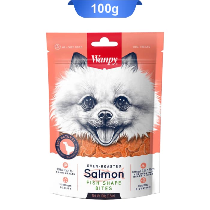 تشویقی سگ ونپی طرح ماهی طعم سالمون وزن 100 گرم Wanpy Salmon Fish Shape Bites