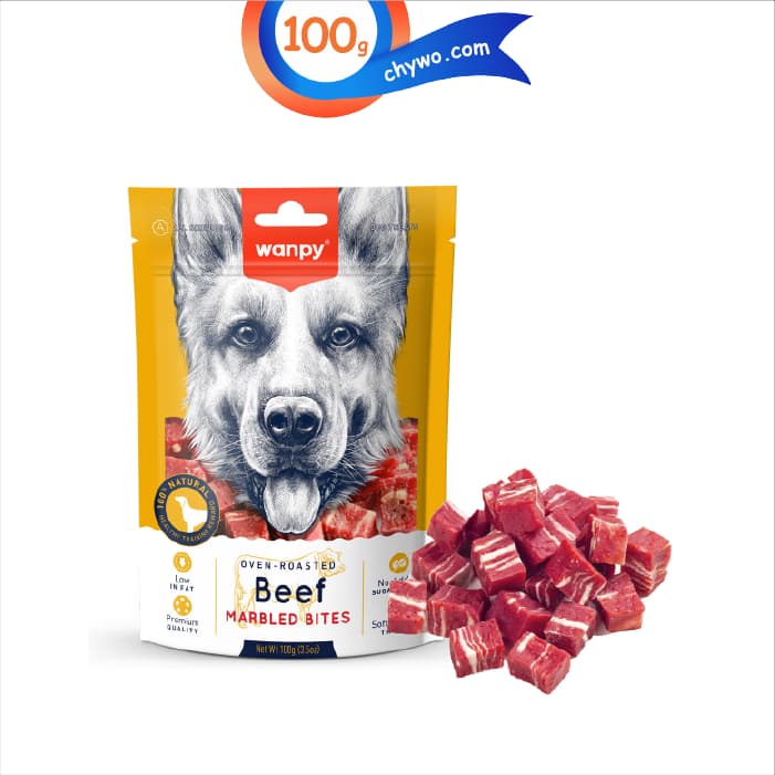تشویقی سگ ونپی تکه ای گوشت گاو وزن 100 گرم Wanpy Beef Marbled Bites