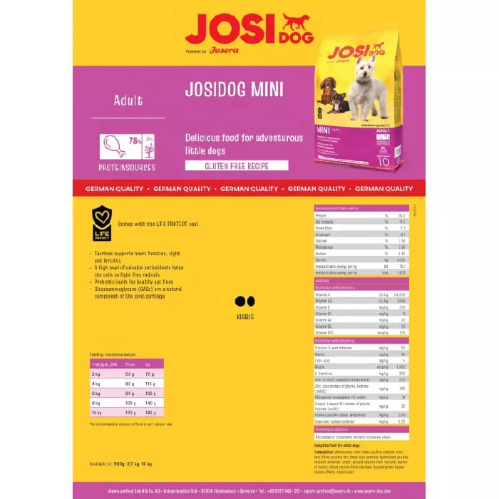 غذای خشک سگ نژاد کوچک جوسی داگ وزن 10 کیلوگرم JosiDog Mini Adult — تصویر ۲