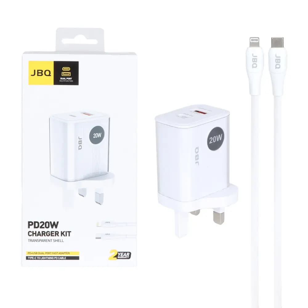 آداپتور20 وات JBQ مدل HC-LP20 همراه کابل تایپ سی به لایتنینگ