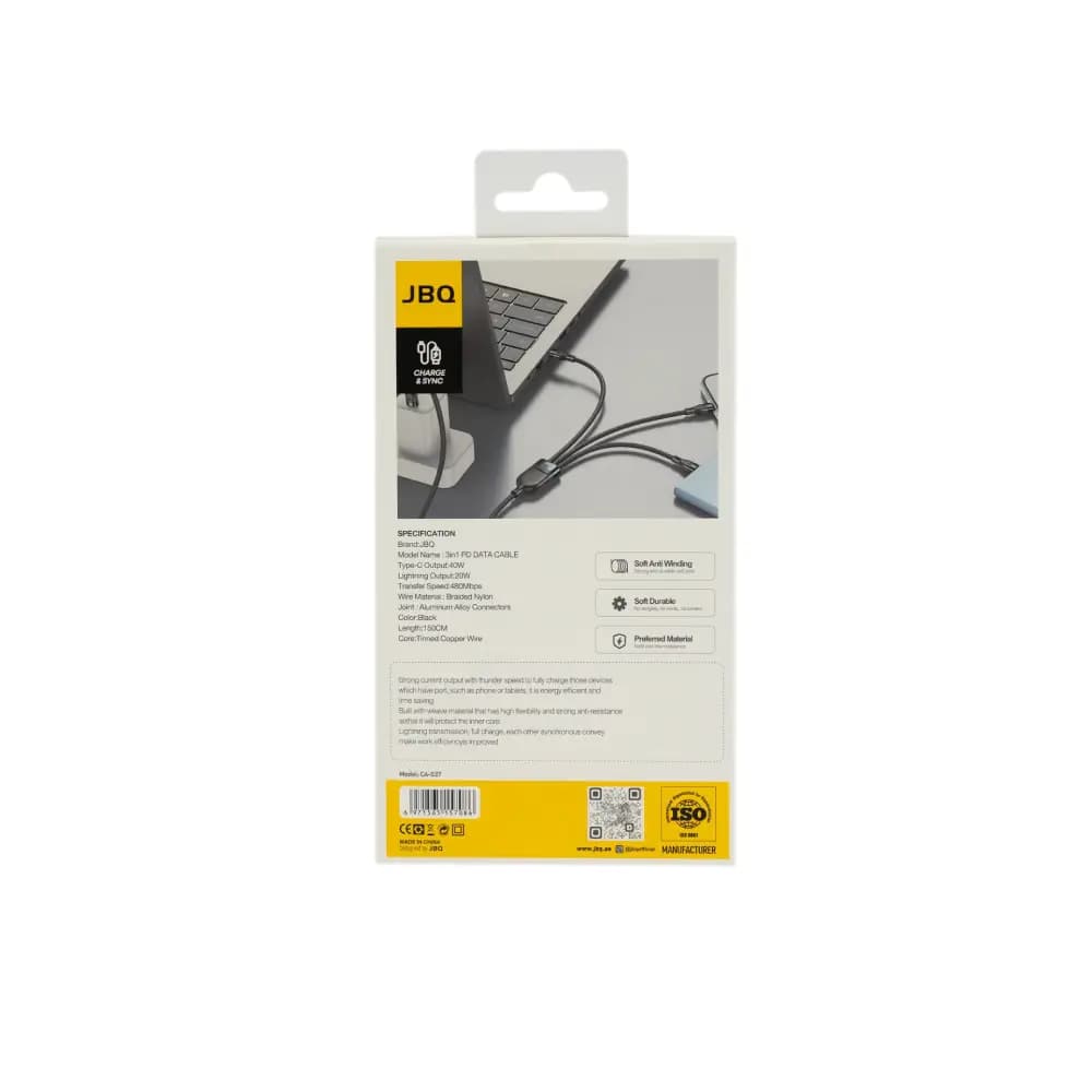 کابل شارژ PD سه کاره جی بی کیو مدل CA-537 — تصویر ۴