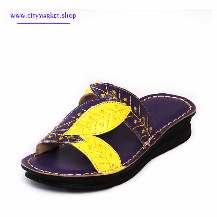 دمپایی زنانه چرم یاپراق V002