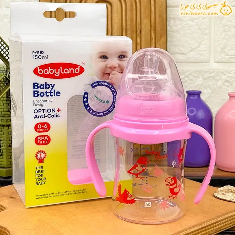 شیشه شیر پیرکس دسته دار ۱۵۰ میل بی بی لند498 — تصویر ۳