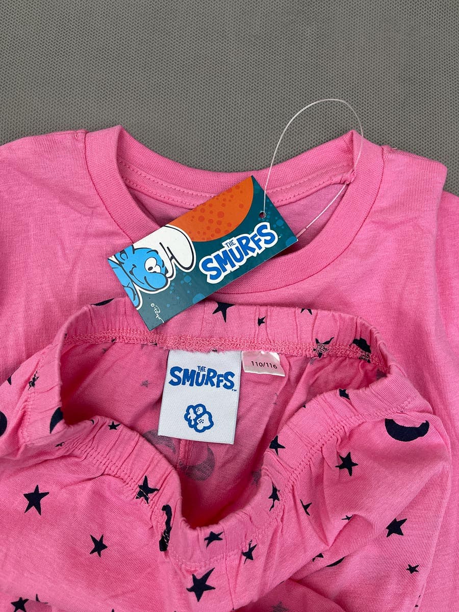 ست تیشرت و شلوار دخترانه صورتی SMURFS کد A1433 — تصویر ۶