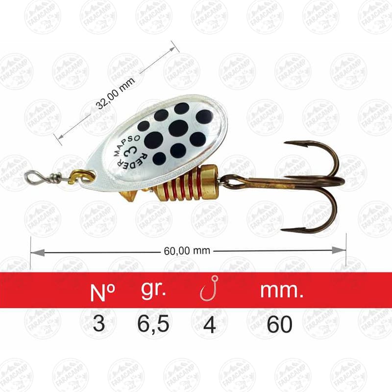 لانسه ماهیگیری مپسو نقره ای خال مشکی ۶٫۵ گرم سایز ۳ MAPSO Reder-LUN 3 PLATA — تصویر ۲